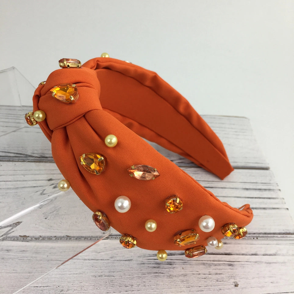 Lele Sadoughi Orange Velvet Headband with Pearls Lele Sadoughi Velvet Pearl Knotted Headband - Jet - Murray main image 2