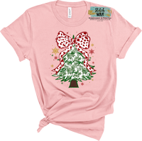 Floral Christmas Tree with Bow Graphic Tee
