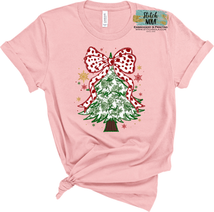 Floral Christmas Tree with Bow Graphic Tee