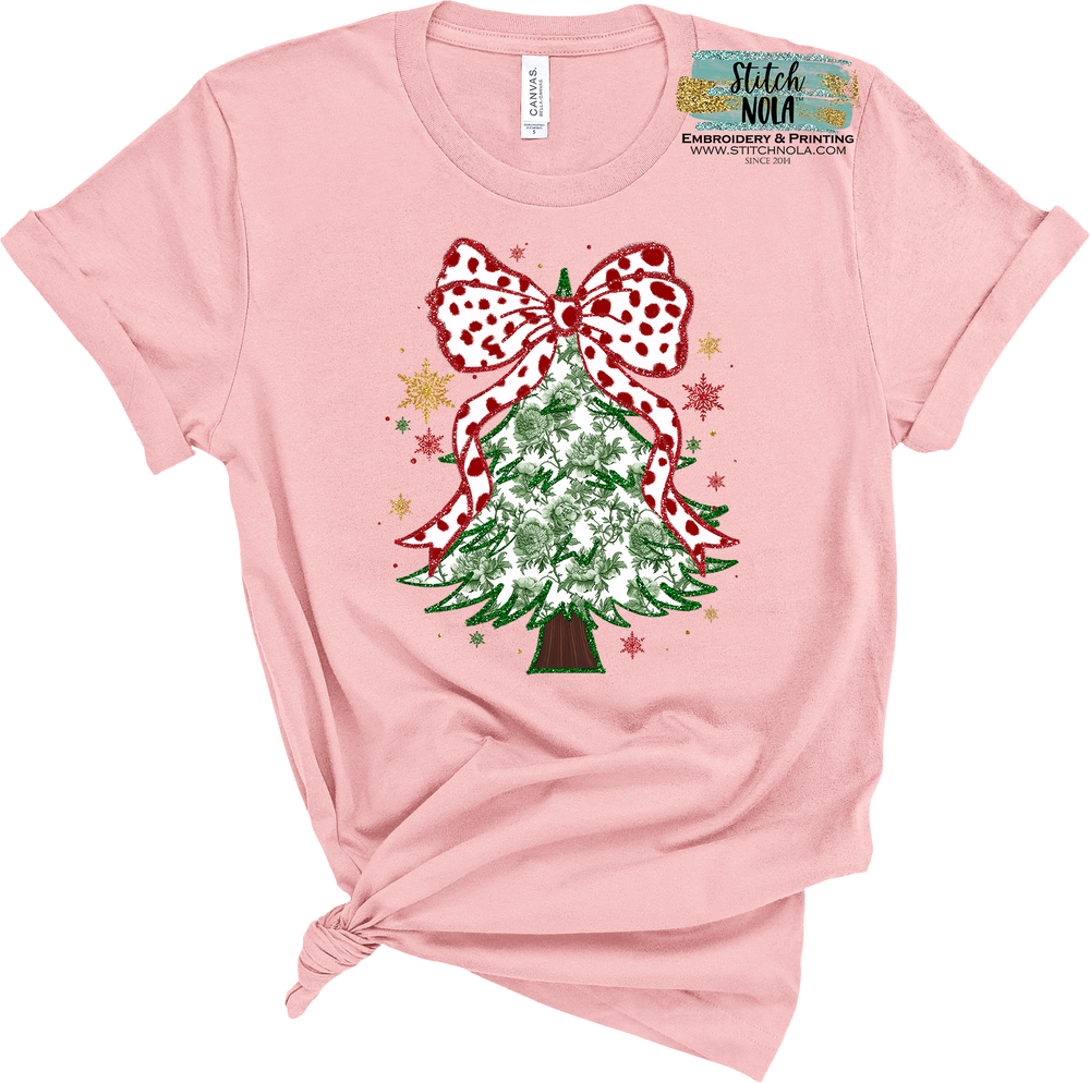 Floral Christmas Tree with Bow Graphic Tee