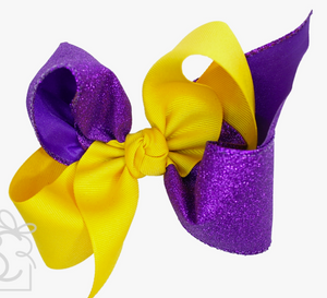 Crisscross Glitter & Grosgrain Bow (Purple & Yellow Gold)