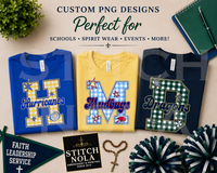 Custom Gingham Varsity Letter Mascot PNG | Personalized School Spirit PNG | Team Mom PNG | Gingham Mascot | Custom Team | Spirit Wear | Digital Artwork
