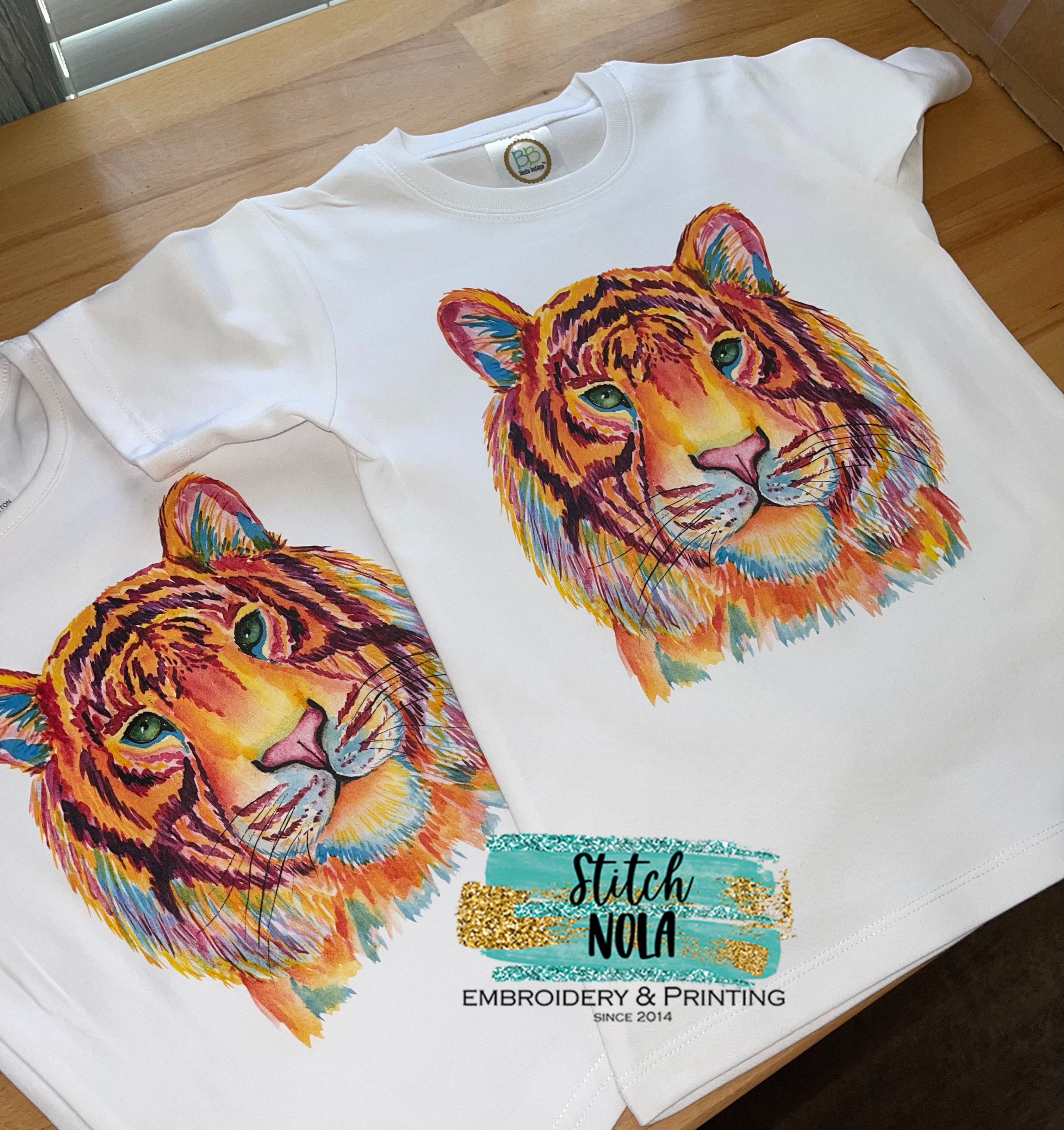 Siberian-Tiger print 3/4 sleeve raglan shirt 