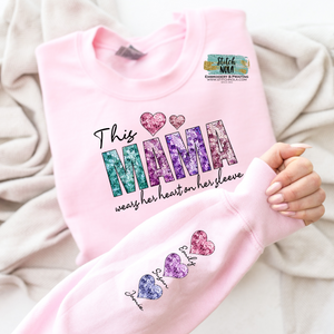 This Mama Wears Her Heart on Her Sleeve FAUX Sequins PRINTED Sweatshirt