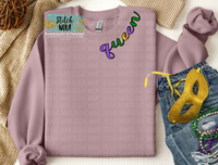 Mardi Gras Queen Curved Collar Printed Sweatshirt
