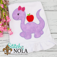Personalized Back to School Girl Dinosaur with Apple Applique Shirt
