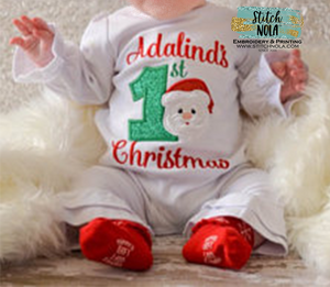 Personalized First Christmas with Santa Applique Shirt