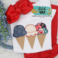 Personalized Patriotic Ice Cream Trio Applique Shirt