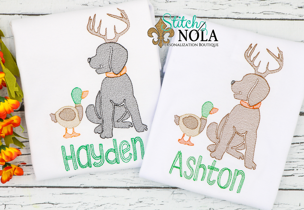 Personalized Lab with Antlers and Duck Sketch Shirt