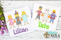 Personalized Halloween Paper Dolls in Costumes Sketch Shirt

