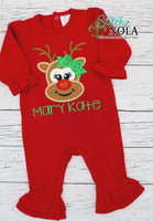 Personalized Christmas Reindeer Appliqué on Colored Garment
