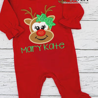 Personalized Christmas Reindeer Appliqué on Colored Garment