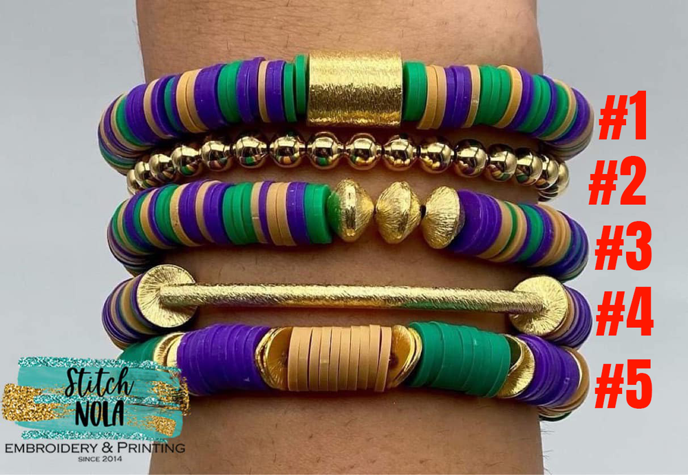 Mardi Gras Stackable bracelets, Stretchable bracelets
