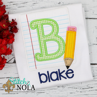 Personalized Back to School Paper and Pencil Alpha Applique Shirt