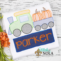 Personalized Pumpkin Train with Name Box Applique Shirt
