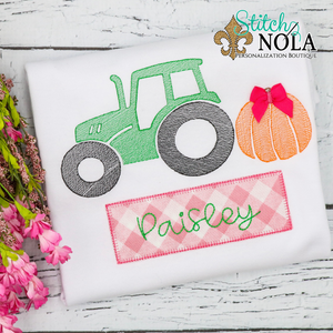 Personalized Pumpkin Tractor with Name Box Applique Shirt