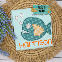 Personalized Hungry Fish Appliqué on Colored Garment