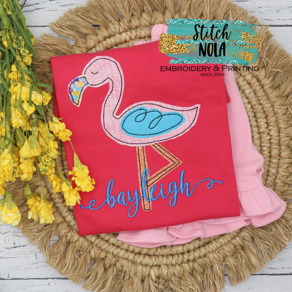 Personalized Flamingo Appliqué on Colored Garment