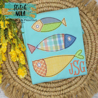 Personalized Fish Trio Appliqué on Colored Garment
