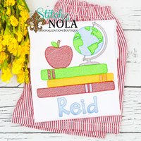 Personalized Back to School Globe with Apple and Books Sketch Shirt