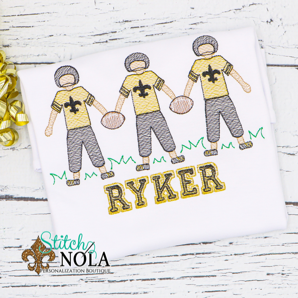 Personalized Black and Gold Football Player Trio Sketch Shirt