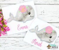 Personalized Whale with Flower Applique Shirt
