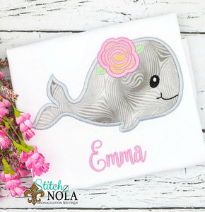 Personalized Whale with Flower Applique Shirt