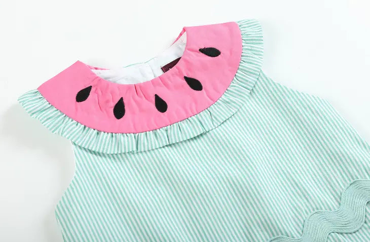 Pink and Green Watermelon Top and Ruffle Bloomer Set