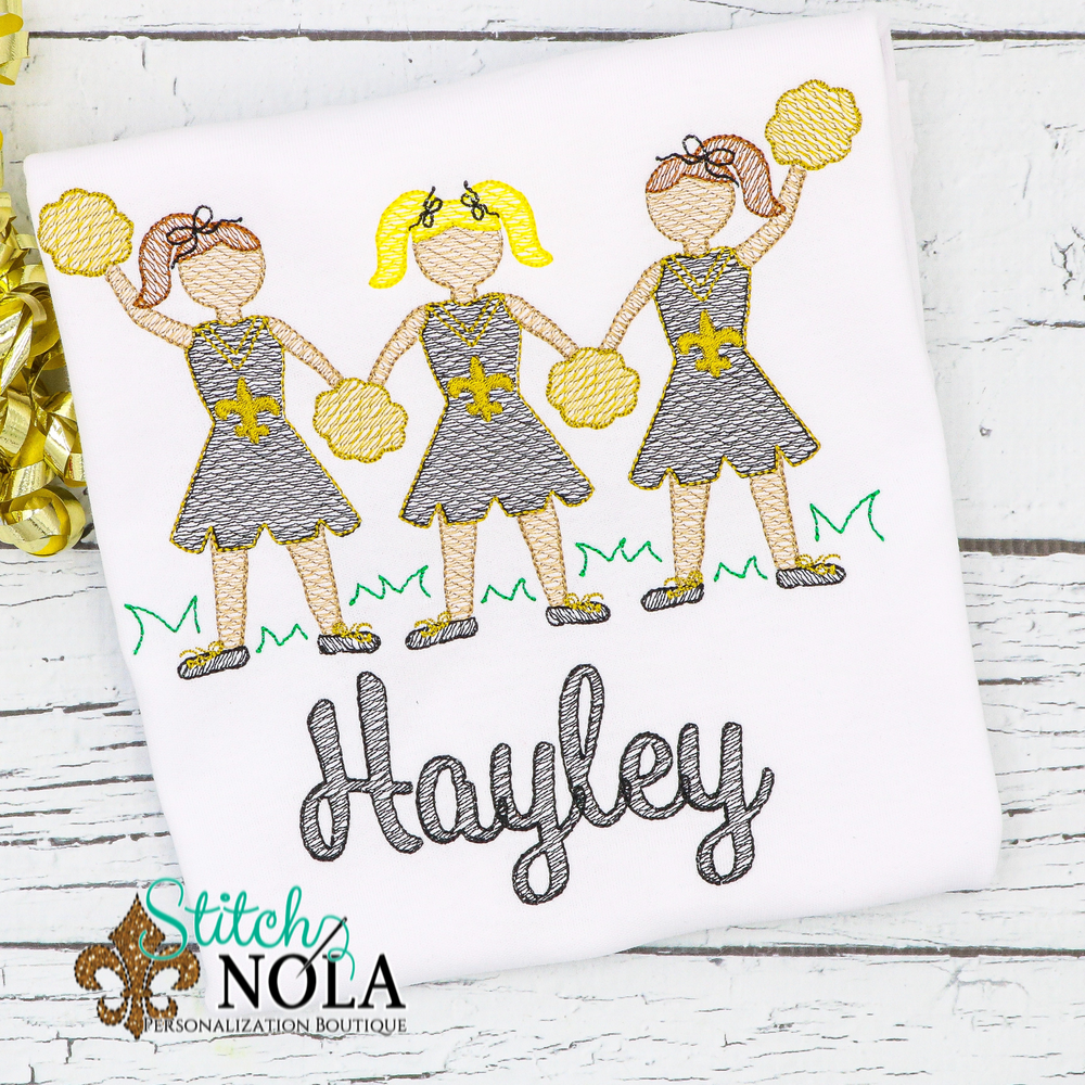 Personalized Black and Gold Cheerleader Trio Sketch Shirt
