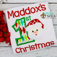 Personalized First Christmas with Santa Applique Shirt
