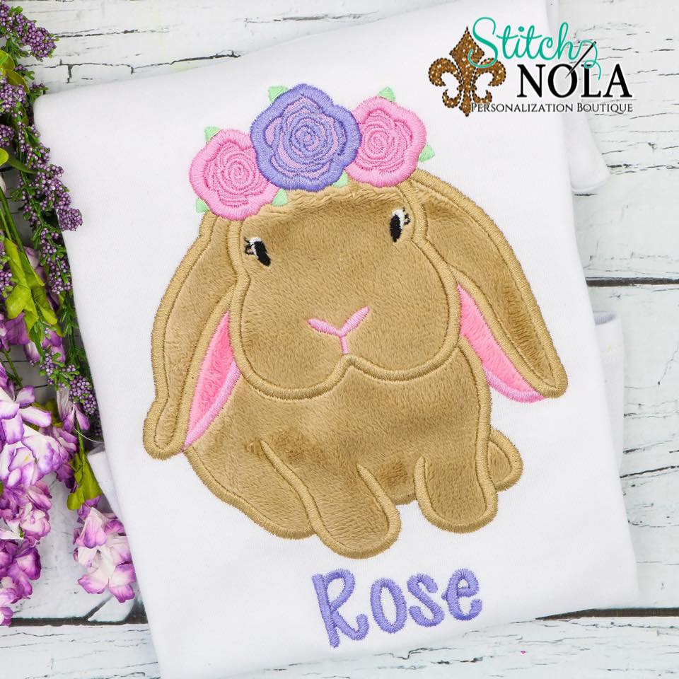 Personalized Easter Bunny with Flower Crown Appliqué Shirt