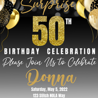 50th Surprise Birthday Invite, Any Age
