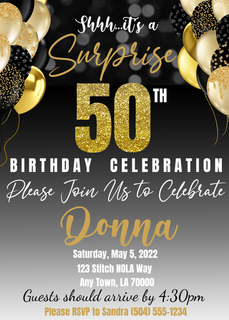 50th Surprise Birthday Invite, Any Age