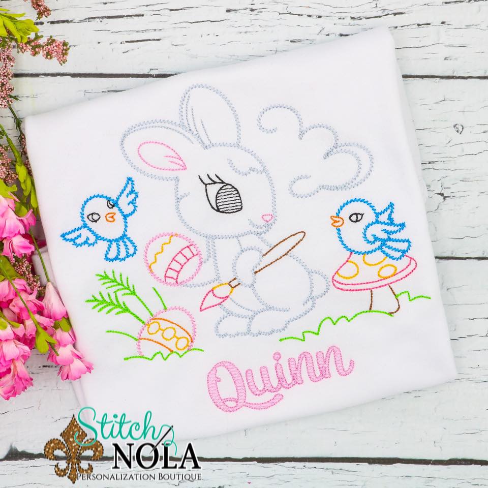 Personalized Vintage Easter Bunny Painting Eggs Sketch Shirt
