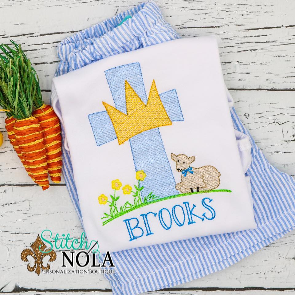 Personalized Easter Cross with Crown & Lamb Sketch Shirt