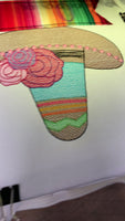 Personalized Floral Sombrero Sketch with Fabric Name Box Appliqué Shirt
