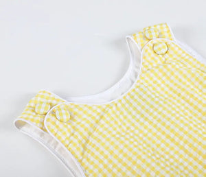 Classic Yellow Gingham Baby Bubble Romper
