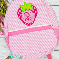 Personalized Seersucker Backpack with Strawberry Applique, Seersucker Diaper Bag, Seersucker School Bag, Seersucker Bag, Diaper Bag, School Bag, Book