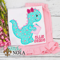 Personalized Back to School Girl Dinosaur with Book Applique Shirt
