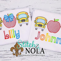 Personalized Back to School Bus and Apple Trio Sketch Shirt