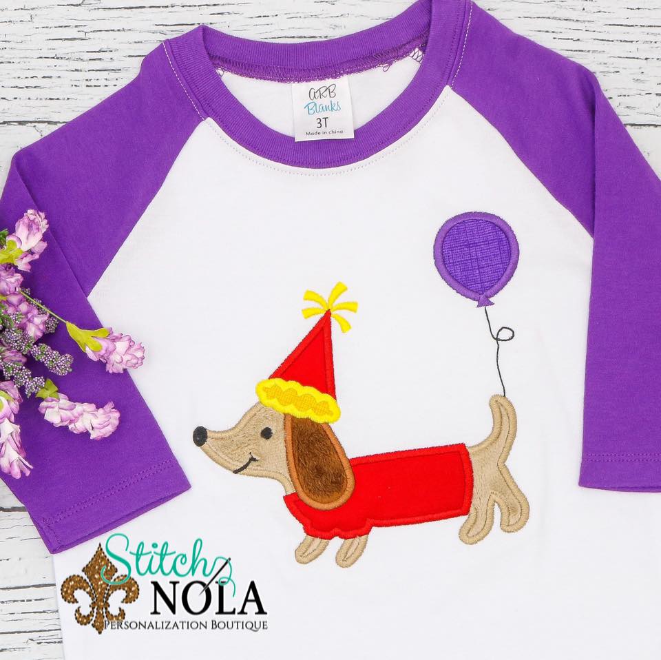 Personalized Birthday Dachshund with Party Hat Appliqué Shirt
