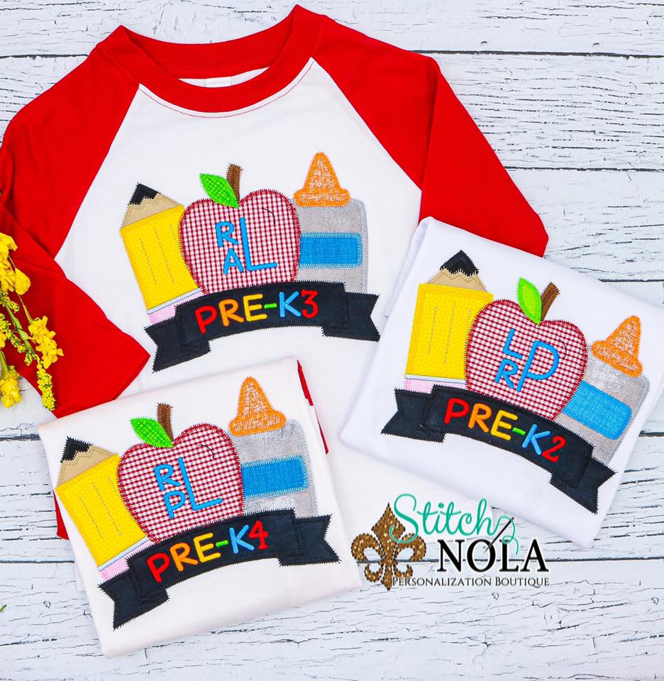 Personalized Back to School Trio Applique with Banner Shirt