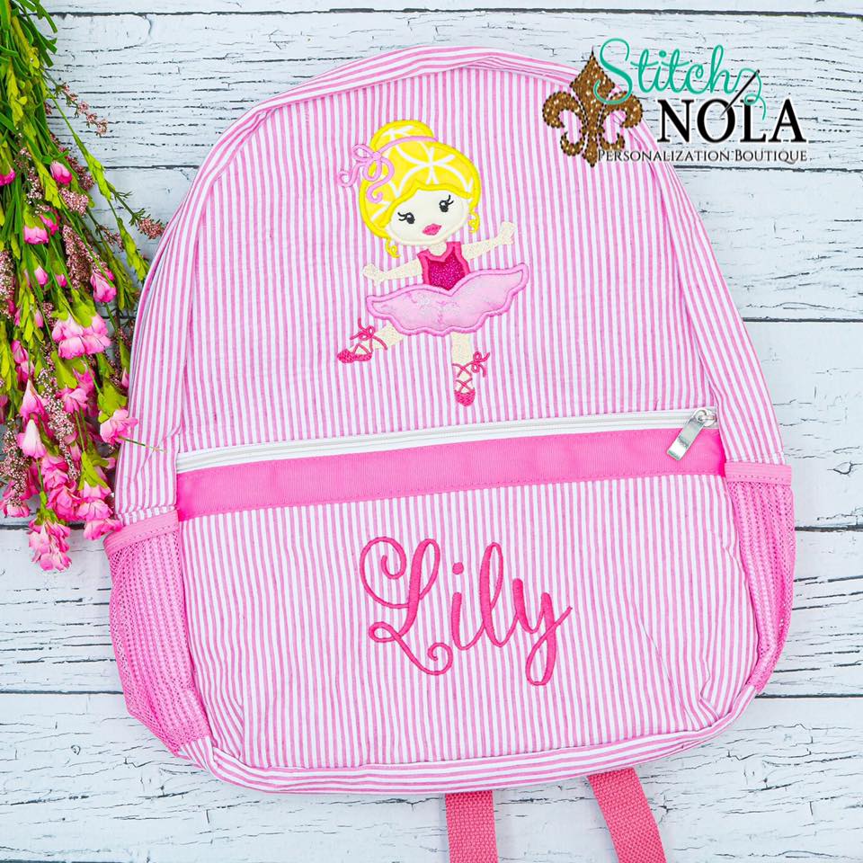 Personalized Seersucker Backpack with Ballerina Applique, Seersucker Diaper Bag, Seersucker School Bag, Seersucker Bag, Diaper Bag, School Bag, Book