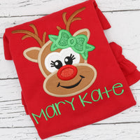 Personalized Christmas Reindeer Appliqué on Colored Garment