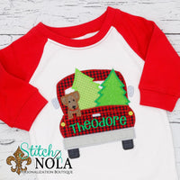 Personalized Christmas Tree Truck with Dog Applique Shirt