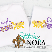 Personalized Purple and Gold Tigers on a String Sketch Shirt