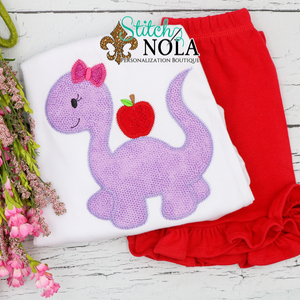 Personalized Back to School Girl Dinosaur with Apple Applique Shirt