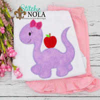 Personalized Back to School Girl Dinosaur with Apple Applique Shirt