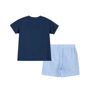 Blue Car Smocked T-Shirt and Shorts 2 pc. Set