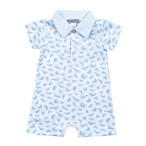 Blue Whales Pima Romper with Polo Collar